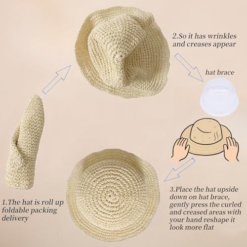 Floppy Big Beach Straw Hats for Women Foldable Summer Wide Brim Packable Sun Hat Womens Travel Straw Fedora Hat - color: Beige-5