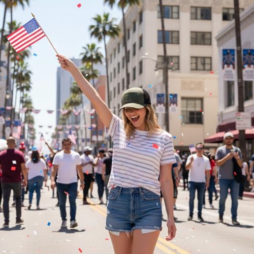 American Flag Trucker Hat, Patriotic Baseball Cap for Men & Women, Breathable Mesh Adjustable Snapback, USA Flag Patch - color: Olive/Black