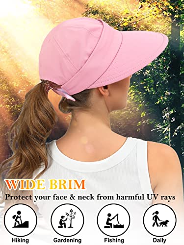 Sun Hats for Women Wide Brim Visor UV Protection Beach Summer Packable Cap - color: Pink