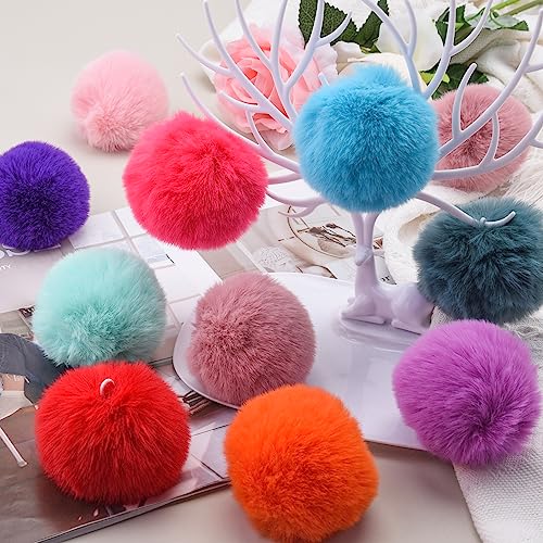 BQTQ 40 Pcs Faux Fur Pom Poms DIY Hat Pompoms with Elastic Loop (Rainbow) - color: Rainbow