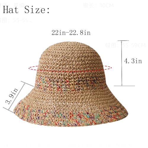 KORADI Womens Sun Hats Straw Hat Summer Beach Hats Foldable Floppy Cap Wide Brim Woven Bucket Hat - color: Khaki01