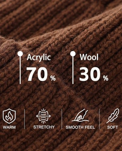 Connectyle Fleece Lined Cuffed Beanie Hat for Men Women Knitted Winter Wool Beanies Skull Cap Warm Watch Hat - color: Coffee