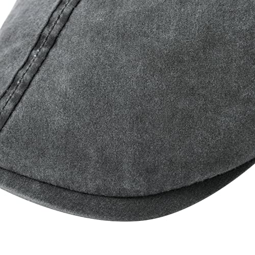 VOBOOM Cotton Flat Cabbie Hat Gatsby Ivy Irish Hunting Newsboy Cap - color: Washed Black