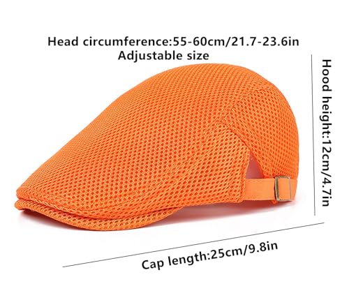 DIYDECAL Mens Breathable Mesh Summer Hat Adjustable Newsboy Beret Ivy Cap Cabbie Flat Cap - color: Orange