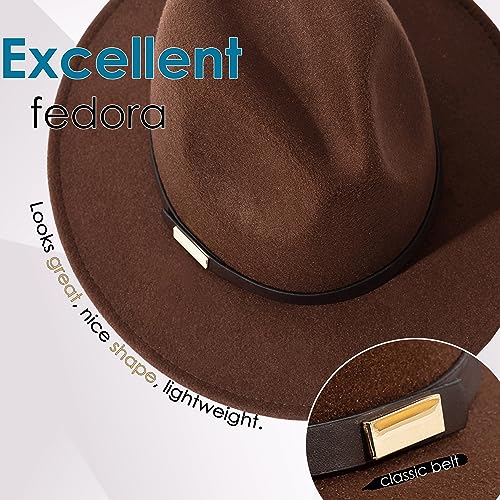 Fedora Hats for Men Wide Brim Panama Hat with Classic Belt - color: Coffee