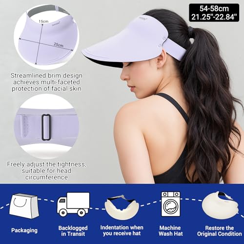 Sukeen Wide Brim Sun Visor Hat for Women,UPF50+ Seamless Sun Hats Lightweight Sports Cap Foldable Ponytail Hat for Outdoor - color: Purple