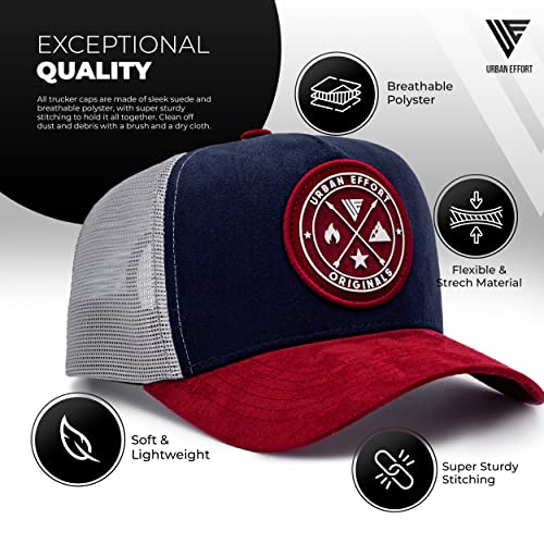 Urban Effort Trucker Hat for Men & Women, Mesh Back Baseball Cap, 5 Panel - color: Blue + Wine, style: Mesh Back
