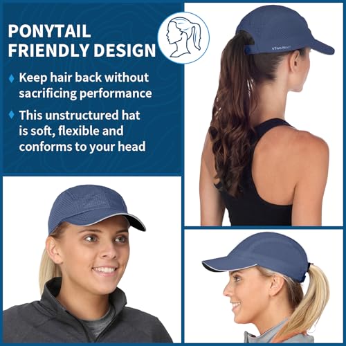 TrailHeads Women's Race Day Running Hat, Sports Cap with Reflective Trim - color: Navy