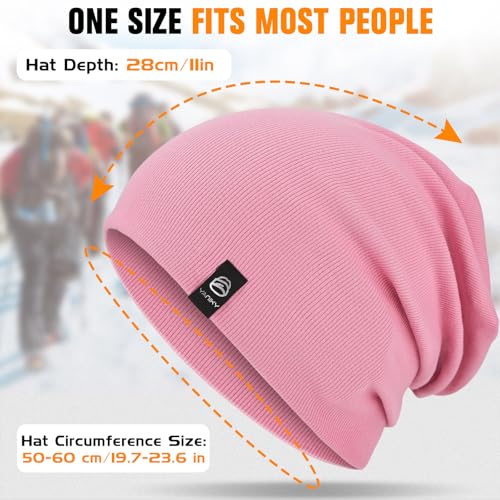 YANIKY Slouchy Beanie for Women, Mens Soft Cotton Beanie Hat, Double Layer Windproof Skull Cap for All Seasons - color: Pink