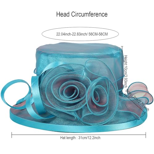 Flat Top Sun Visor Hats for Women Floral Bride Wedding Fascinator Hat Bucket Hat Cocktail Party Derby Cap - color: Peacock Blue