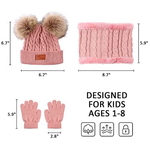 Yuoahcn Kids Winter Beanie Hat Scarf Gloves Set Knit Warm Toddler Winter Cap Gloves Neck Warmer for Boys Girls 1-8 Year - color: Deep Pink
