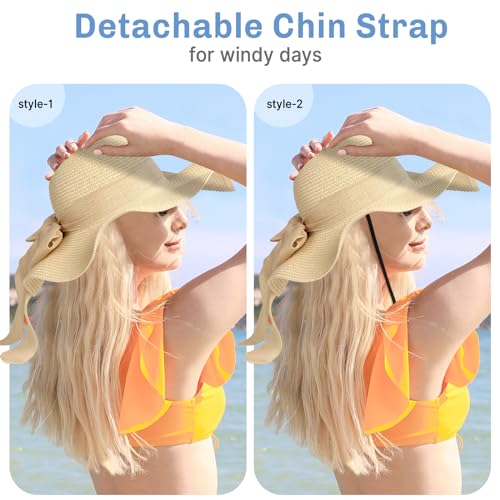 Beach Sun Straw Hats for Women, UPF 50+ UV Sun Protection Summer Straw Hat - color: 10cm - Beige