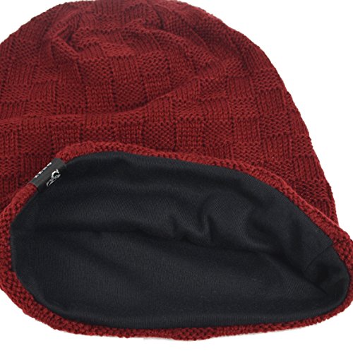 VECRY Men's Slouch Beanie Skull Cap Long Baggy Hip-Hop Winter Summer Hat - color: Checked-claret