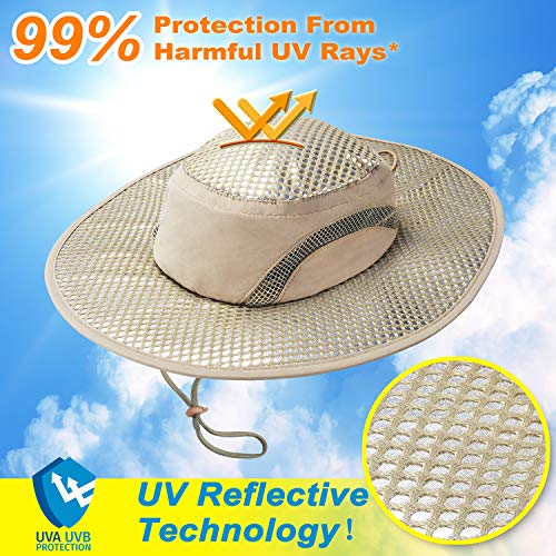 Men Safari Sun Hat Wide Brim Boonie Fishing Cap with Adjustable Drawstring - color: #Tan