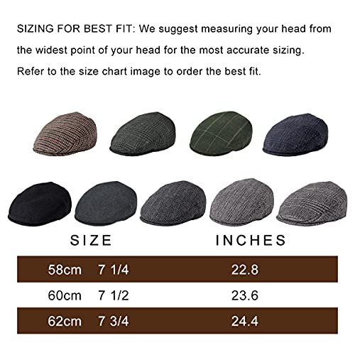 FEINION Men's Wool Tweed Newsboy Ivy Cap Gatsby Golf Flat Hat - color: Dark Grey, size: 7 1/4
