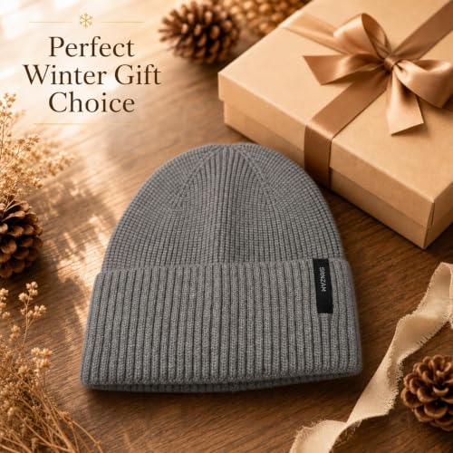 Beanie for Men Women Winter Ribbed Knit Hat Warm Cuffed Skull Cap - color: Lightgrey