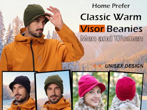 Home Prefer Men's Winter Beanie Hat with Brim Warm Double Knit Cuff Beanie Cap Watch Radar Hat - color: Dark Gray