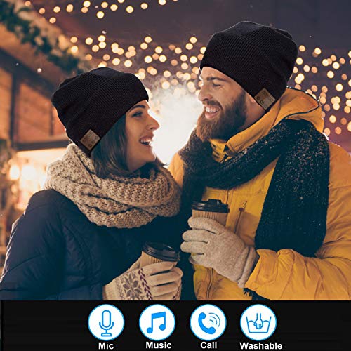 Wireless Hat Music Beanie for Men Women Music Beanie Hat Headphones Headset Speaker Microphone Cap Boys Teens Tech Beanie hat - color: Line Black