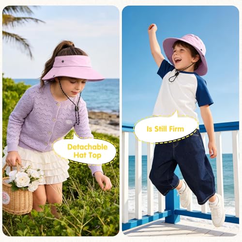 ZOORON Kids UPF 50+ Sun Hat for Boys Girls Wide Brim Lightweight Bucket Hat for Hiking Beach Safari, Quick Dry Adjustable - color: 1pack-light Purple