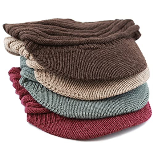 The Hat Depot - Visor Beanie Unisex Winter Knit Skull Beanie with Brim Hat - color: 2. Slouchy - Burgundy