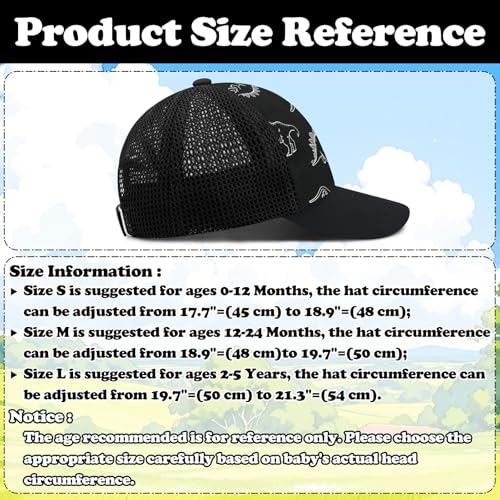 Sarfel Baby Baseball Cap Toddler Baseball Hat with Mesh Infant Ball Cap Toddler Trucker Hat Baby Snapback Hat Kids Cap UPF50+ - color: Dinosaurs Black With Mesh, size: 2-5T