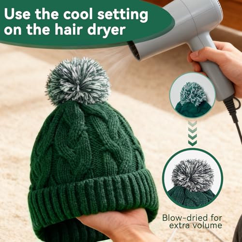 Slouchy Chunky Knit Beanie with Pom Pom - Cozy Winter Bobble Hat for Women and Men - color: Dark Green