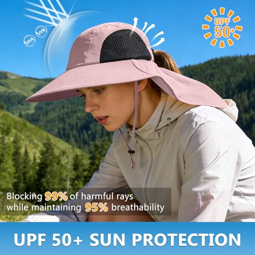 Sun Hat for Men Women with Neck Flap,UPF 50+ UV Protection Fishing Hat - color: 1pack-pink