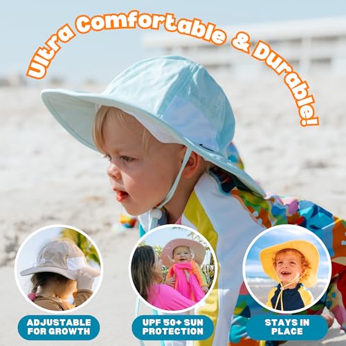 SwimZip UPF 50 Kids' Wide Brim Sun Hat, Sun Protection Hat - Baby & Toddler - color: Mint Green, size: 8-14 Years