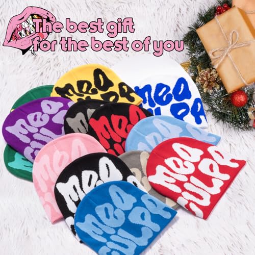 TaowaveWomen Beanie Y2k Hat,MEA Culpa Graphic Beanies Designs,Winter Hat Knit Skull Cap for Women - color: Red White