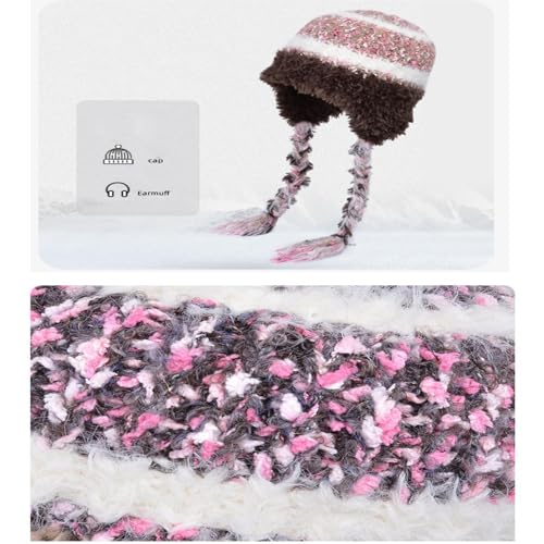 WUOHDW Women Winter Sherpa Beanie Hats Winter Hat Earflap Knit Cap Ski Snow Hats Knit Skull caps Cold Weather Warm Hat - color: Beige