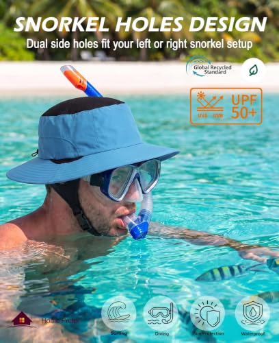 Home Prefer Surf Bucket Hat with Chin Straps Snorkel Hole for Men Women - color: Sky Blue