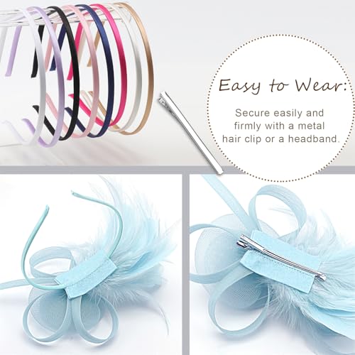 DRESHOW Fascinators Hats for Women Tulle Feather Tea Party Fascinator Hats - color: Light Sky Blue