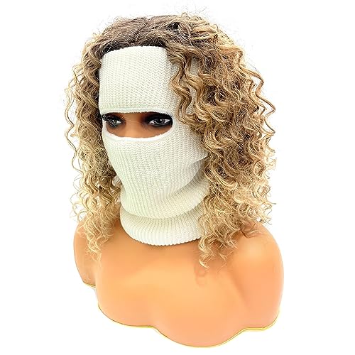 Balaclava Face Mask Empty Top Winter Ski Mask Knitted Full Face Cover Neck Warmer Thermal Cycling for Outdoors - color: White