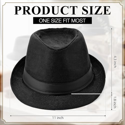 JaGely 22 Pcs Straw Fedora Hats for Men Women Short Brim Panama Hats Bulk - color: Black