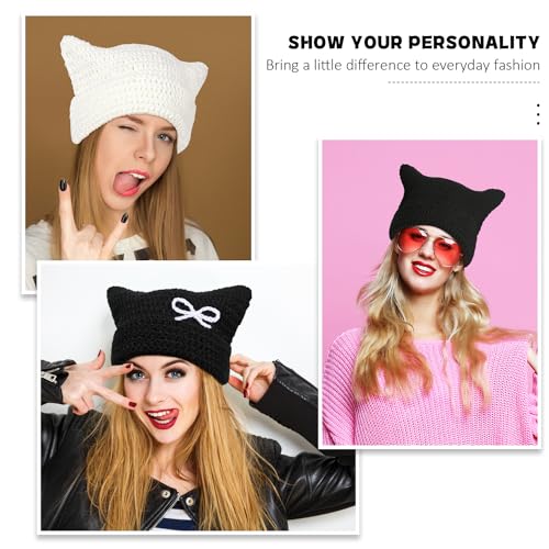 Women Beanie Warm Winter Hats, Soft Knit Lazy Beanie for Women, Women Cat Beanie,Women Fox hat, Slouchy Beanies for Women - color: Black & Red Green