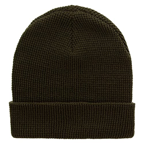 Waffle Knit Cuff Beanie - color: Olive