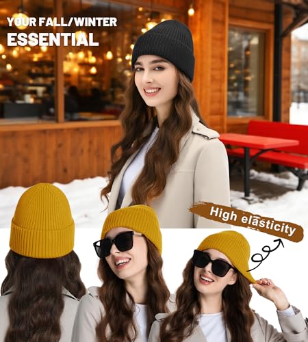 Seamless Beanie Hat for Men Women Wool Fisherman Beanies Winter Hats - color: Yellow