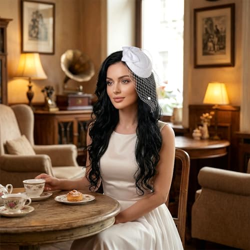 Fascinator Hat for Women Veil Fascinators Tea Party Wedding Retro Pillbox Hats for Cocktail Dresses Accessories - color: White
