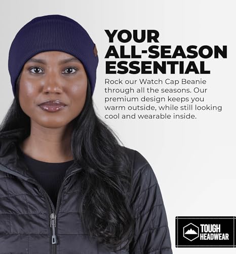 Tough Headwear Beanie Hat - Stretch-Fit Beanie for Men - Insulated Winter Hats for Women - Durable Knit Men’s Winter Cap - color: Navy Blue