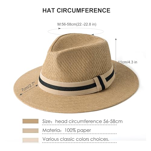 Mens Wide Brim Summer Straw Fedora Beach Sun Hats Panama - color: 2pack Set F