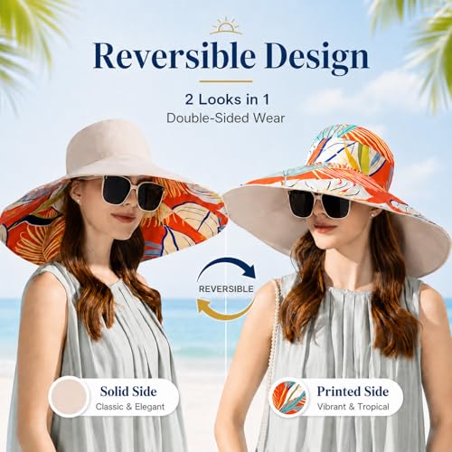 HUAMULAN Wide Brim Women Summer Sun Floppy Hat Reversible Beach Bucket Hat - color: Bg8240-mise