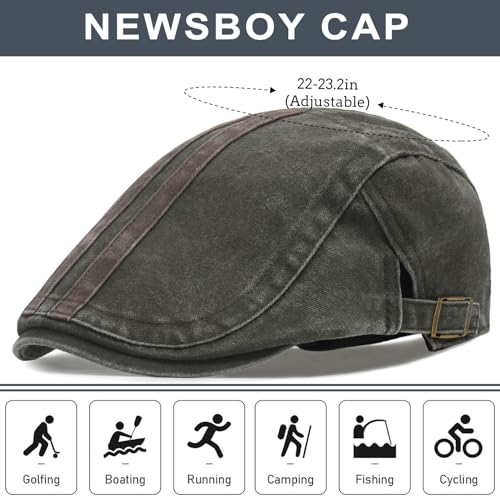 Initlove Mens Newsboy Cap Washed Beret Ivy Hat Flat Hats for Cabbie Driving - color: B Green
