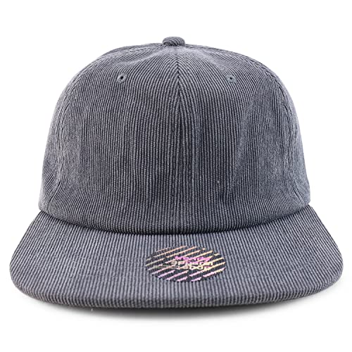 Trendy Apparel Shop Oversized XXL Unstructured Corduroy Flatbill Strapback Baseball Cap - color: Dark Grey