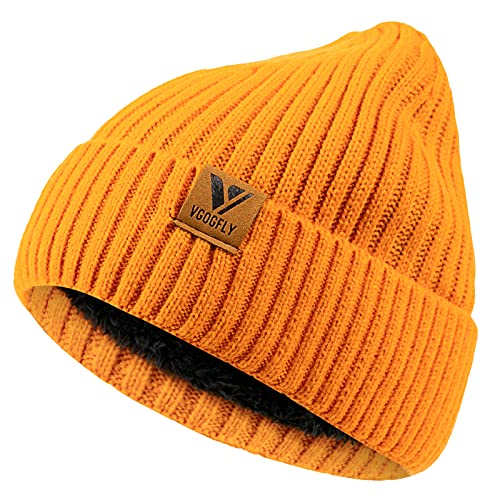 Vgogfly Lined Men Beanie Slouchy Knit Skull Cap Warm Stocking Hats Guys Women Striped Winter Beanie Hat - color: Orange