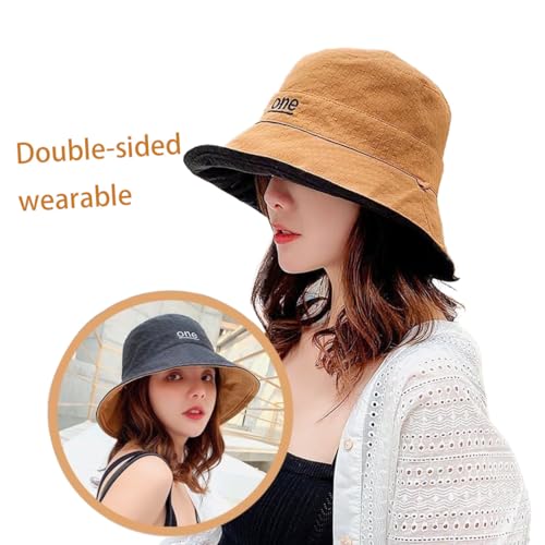 Summer Bucket hat, Double-Side-wear Sun hat, Foldable Beach Fishing Cap, Outdoor Vacation Sun hat, one Size - color: Khaki
