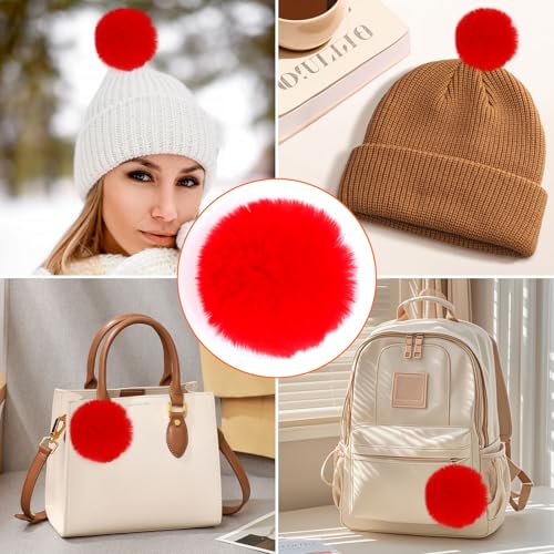 SWZHAI 12 Pcs 2.75 Inch Small Faux Fur Pom Pom Balls, Fluffy Pompom with Elastic Loops for Hats, Scarves, Bags, Shoes, Gloves & Key Chain Charms Accessories(Red) - size: Red