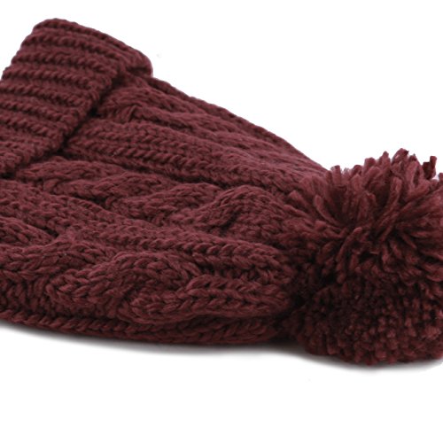 Women and Men Beanie Daily Winter Oversized Thick Stretchy Knitted Pom Pom Beanie Fleece Lined Beanie Hat - color: 1. Curly Burgundy