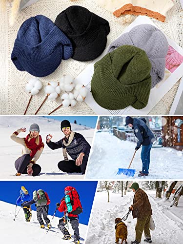 Giegxin 4 Pcs Winter Knit Beanie Visor Cap with Earflaps, Beanie Hats for Men, Thick Beanie with a Brim Fleece Lining Winter Hat with Visor Outdoor Cold Weather Men Women