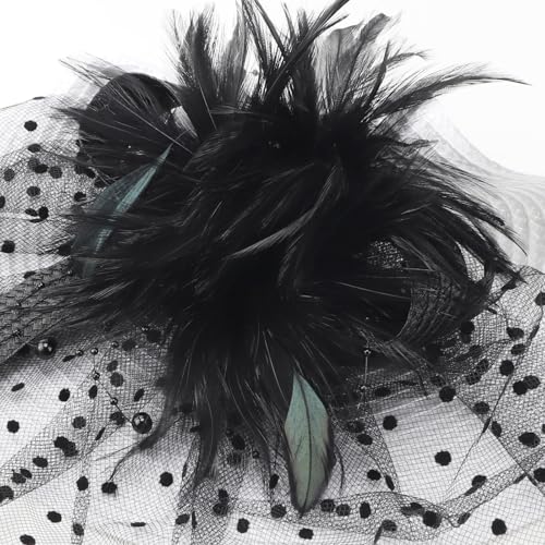 DRESHOW Fascinators Hat Flower Mesh Feathers Hat with a Headband and a Clip 7.9" Tea Party Headwear for Women - color: Folded Style 1: Black & White / 7.9"