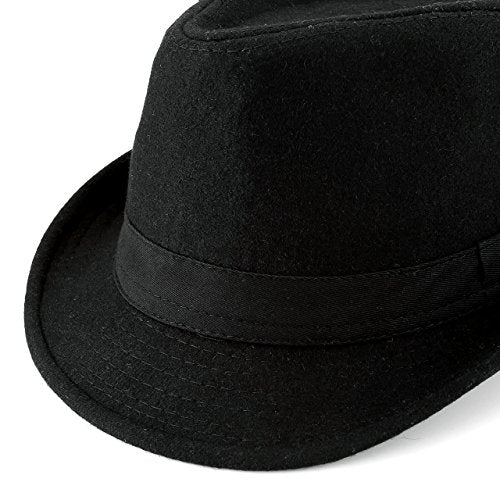 Unisex Classic 20s Trilby Fedora-Hat with Black Band Fashion Casual Jazz Wool Cap (Black)